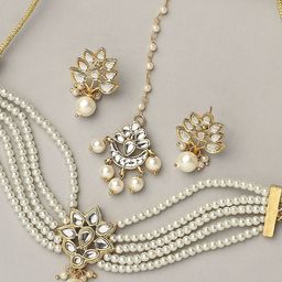 OOMPH Kundan Studded & Pearls Beaded Jewellery Set-image-31