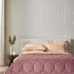 SANSAAR A DDECOR BRAND LIVE CONSCIOUSLY Pink & Peach-Coloured Geometric Cotton 4 Piece Double Extra Large Bedding Set-image-57