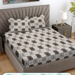 Myntra Elegant Homes Multicoloured Geometric 300 TC King Bedsheet with 2 Pillow Covers-image-24
