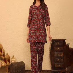 Kwatchi Printed Pure Cotton Tunic With Trousers Co-Ords-30
