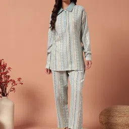 Plagg Geometric Printed Shirt Collar Tunic With Trousers-30