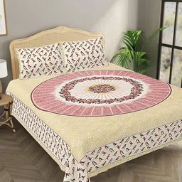 Bombay Spreads Yellow & White Conversational 144 TC King Bedsheet with 2 Pillow Covers-picture-17