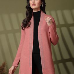 Juelle Women Self Design Open Front Long Sleeves Longline Shrug-image-68