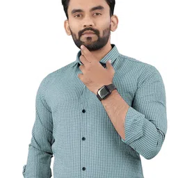 TERAXO Men Premium Spread Collar Micro Checked Slim Fit Formal Shirt-image-97