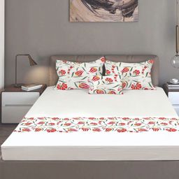 Bodycomfy Jersey White Geometric Cotton Fitted 400 TC King Bedsheet Set 1.98m x 1.8 m-image-79
