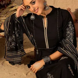 Indo Era Women Ethnic Motifs Embroidered Pure Cotton A-Line Kurta with Trouser & Dupatta-picture-31