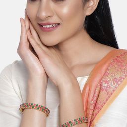 Anouk Set Of 4 Gold-Plated Stone Studded Bangles-image-10