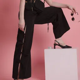 Bene Kleed Women Flared High-Rise Pleated Chinos Trousers-image-42