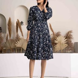 DressBerry Floral Print Bell Sleeve Crepe Fit & Flare Dress-image-48
