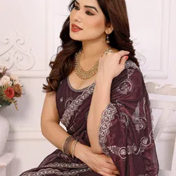 Nirmohi Fashion Ethnic Motifs Embroidered Pure Chiffon Saree-image-93