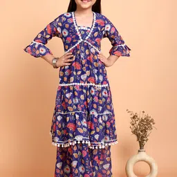 Sangria Girls Floral Printed Anarkali Kurta With Sharara-image-18