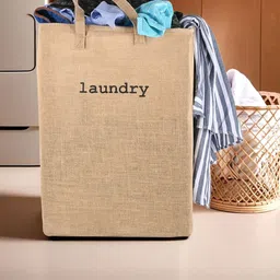 Aura Brown & Black Printed Jute Foldable Laundry Bag With Handles - 75 L-13