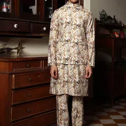 PATR Printed Chanderi BundiWoven Nehru Jacket-14