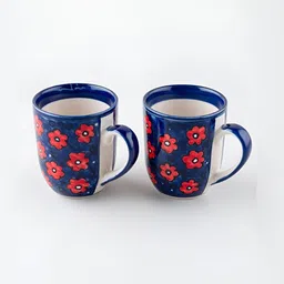Eyaas Blue & Red Printed Ceramic Matte Mugs Set of Cups and Mugs-25