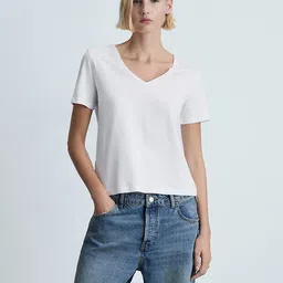 MANGO V-Neck Pure Cotton T-shirt-image-10
