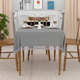 Kuber Industries Grey & White Geometric Printed Waterproof 4-Seater Table Cover image 3
