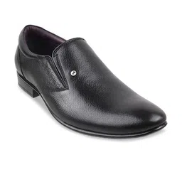 Metro Men Black Textured Leather Formal Loafers-picture-31