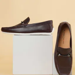 Ruosh Men Textured Leather Horsebit Loafers-image-4