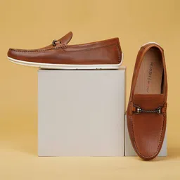 Ruosh Men Textured Comfort Insole Leather Horsebit Loafers-image-72