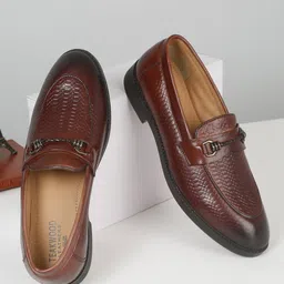 Teakwood Leathers Men Textured Leather Horsebit Loafers-image-34