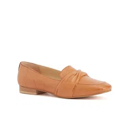 Peach Flores Women Solid Leather Loafers-84