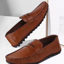 FAUSTO Men Tan Solid Loafers-image-50