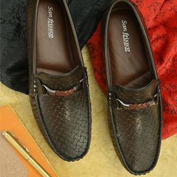San Frissco Men Brown Textured Loafers-image-84