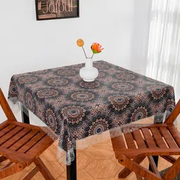 Aura Black & Brown Rangoli Anti-Skid Rectangle 4 Seater Table Cover-picture-6