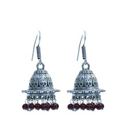 Abhooshan Silver-Plated Artificial Beaded Oxidised Dome Shaped Jhumkas-image-11