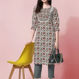 KALINI Women Ethnic Motifs Printed Mirror Work Block Print Kurta-4