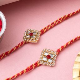 PANASH Set Of 2 Artificial Stone Studded Thread Rakhis With Roli Chawal-56
