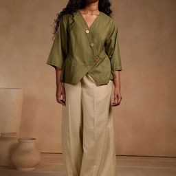 Chhaya Gandhi Design Studio Women Pleated Relaxed Fit Mid-Rise Cotton Trousers-image-11