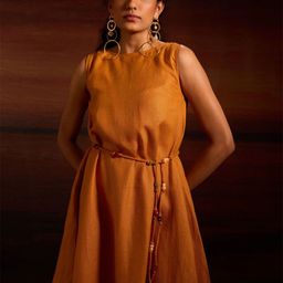 dhaaga Sira Linen Belted Fit & Flare Dress-picture-33