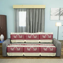 Myntra Elegant Homes Cream-Coloured & Red Cotton Sofa Cover-image-84