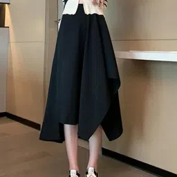 Outzidr Asymmetric Flared Knee-Length Skirt-picture-21