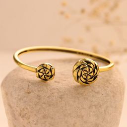 Voylla Women Brass Oxidised Gold-Plated Cuff Bracelet-6
