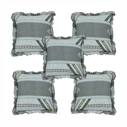 Luxmi Cotton Fabrics Grey & Off White 5 Pieces Geometric Printed Square Cushion Covers-8