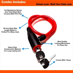 man of valour Cable Lock for Cycle, Bicycle, Helmet, Bike, with 2 Keys and Key Chain Bicycle Lock image 3