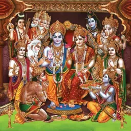 Lord Shree Ram Darbar Design for Decoration or Pooja Decoration Traditional 8*5 Curtain Fabric-34