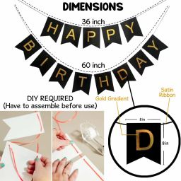 hemito Solid 61pcs Birthday Banner Golden Foil Curtain Metallic Confetti Balloons With Hand Balloon Pumo And Glue Dot for Boys Girls Wife Adult Husband Mom Dad/Happy Birthday Decorations Items Set Balloon image 3