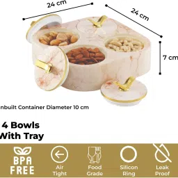 sunlife - Pixel-4 Multipurpose Set - 4 Inbuilt Bowls With Tray - Silicon Ring - Gifting Bowl, Tray Serving Set image 3