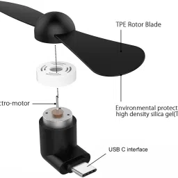JANGI Type-C Personal USB Mini Fan 124 for Android Cell Phones USB mini Fan Type-C portable mini fan 124 usb OTG adaptor gadget for all mobiles USB Fan-17