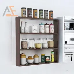 Containers Kitchen Rack Wooden Wall Mounted Racks,Kitchen Rack,Wall Shelf(MDF)Set Of 3(BROWN) Wood-5