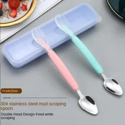 honey boo Multi-Use Double Head Fruit Scraping & Soft Tip Feeding Spoon for Toddlers - Silicone, Stainless Steel image 5