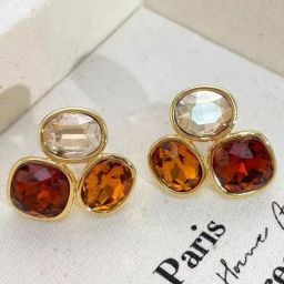 Korean Earrings Crystal Studs For Women Girls Trendy Western Fashion Crystal Alloy Earring Set, Stud Earring-image-1