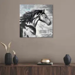 da monica Horse Multicolour Teak Wood Canvas Art Print-picture-2