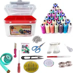Three Layer Plastic Multipurpose Sewing Kit With All Accessories - 15 Item included , 24 thread and others-23