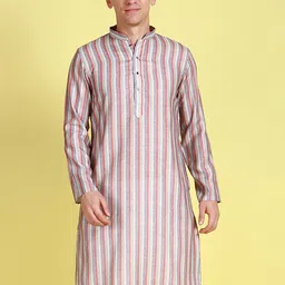 Sanwara Striped Mandarin Collar Cotton Kurta-picture-8