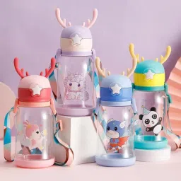 Kids Antlers Cute Cartoon Design Sipper School Water Bottle for Kids with Strap 600 ml Water Bottle-picture-7