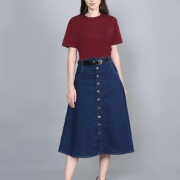 Women Solid A-line Blue Skirt-image-34